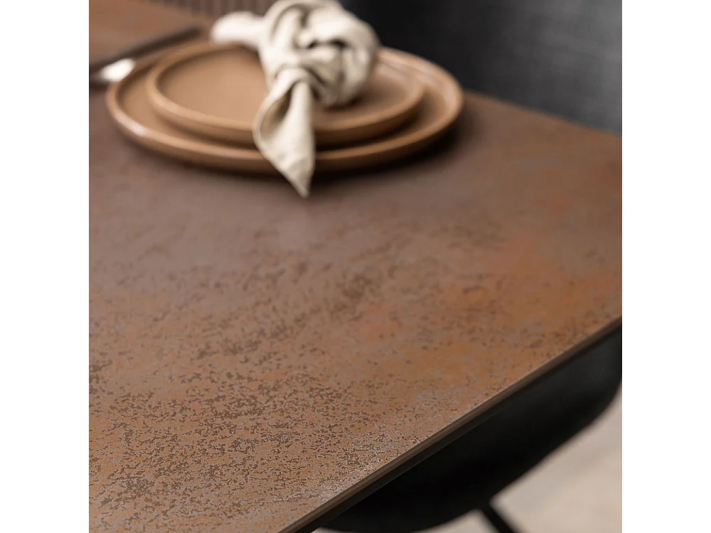 Eurame - Table à manger extensible 6 à 8 places en céramique et métal 168-210x90cm - Marron