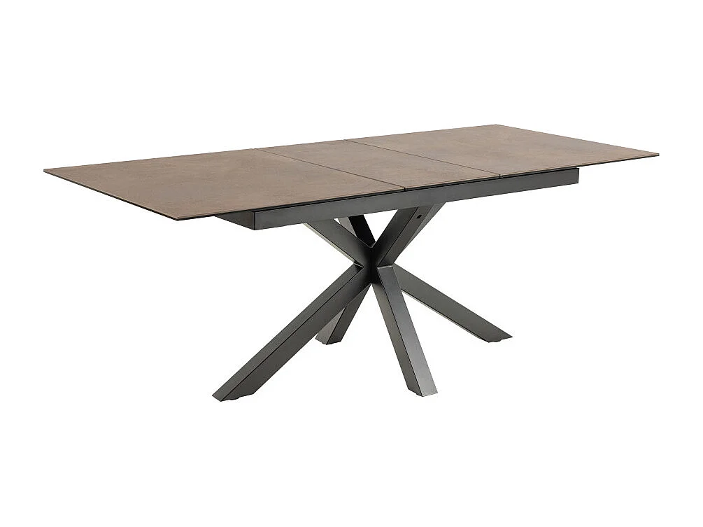 Eurame - Table à manger extensible 6 à 8 places en céramique et métal 168-210x90cm - Marron