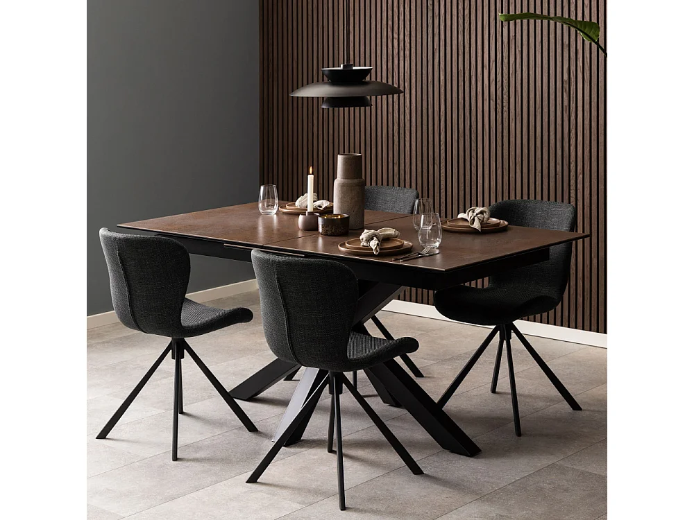 Eurame - Table à manger extensible 6 à 8 places en céramique et métal 168-210x90cm - Marron