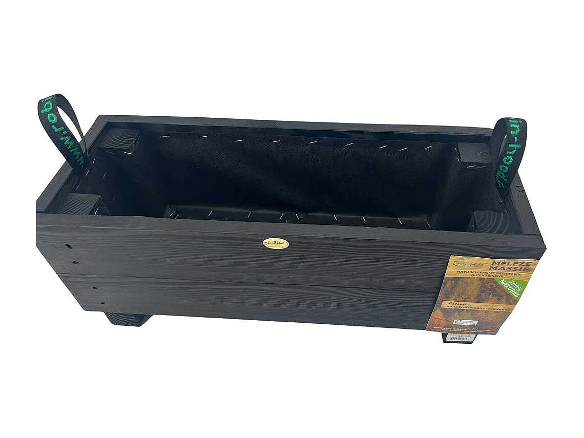Jardinière en mélèze Moline 60 x 22 x 20 cm Cérusé noir