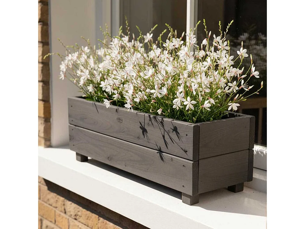 Jardinière en mélèze Moline 60 x 22 x 20 cm Cérusé noir