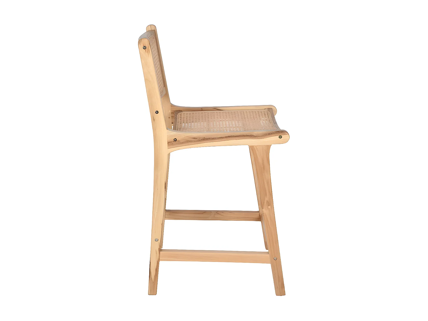 Basuki - Lot de 2 tabourets de bar en teck et cannage H65cm - Bois clair