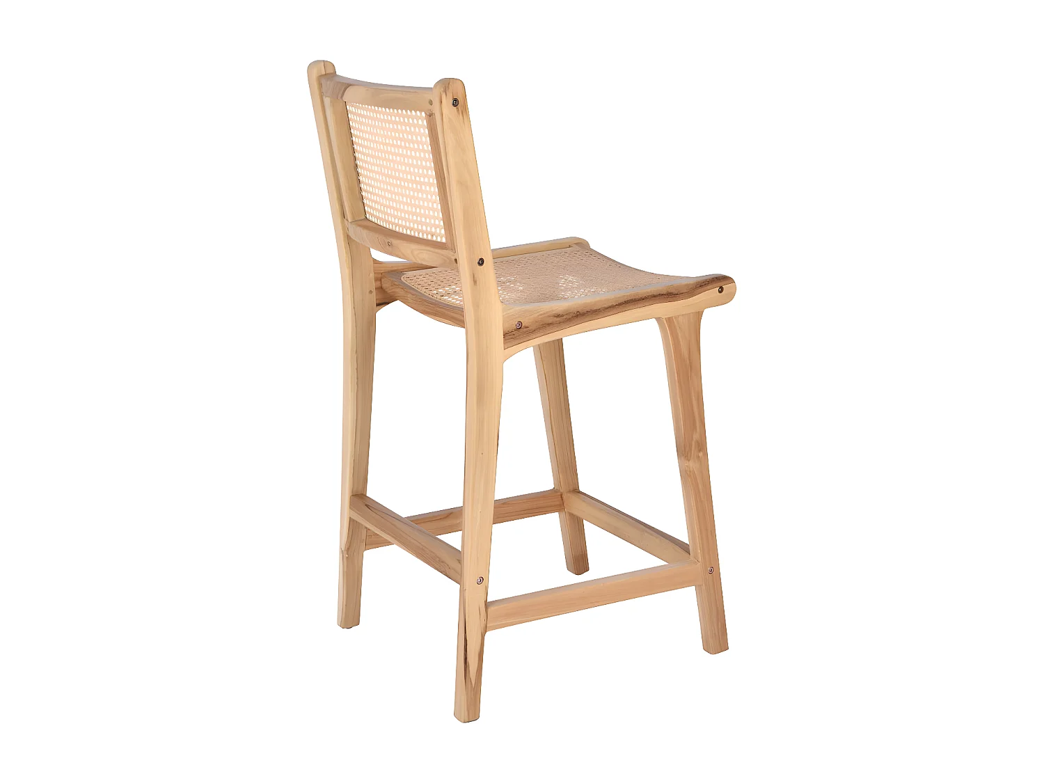 Basuki - Lot de 2 tabourets de bar en teck et cannage H65cm - Bois clair