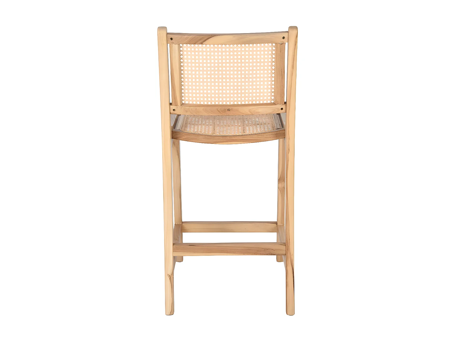 Basuki - Lot de 2 tabourets de bar en teck et cannage H65cm - Bois clair