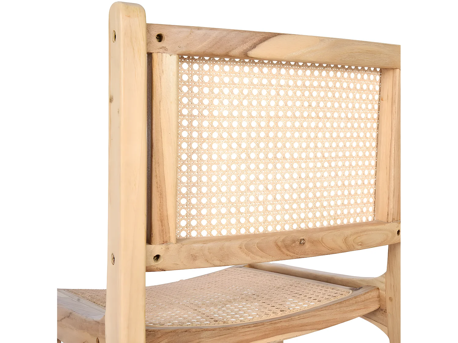 Basuki - Lot de 2 tabourets de bar en teck et cannage H65cm - Bois clair