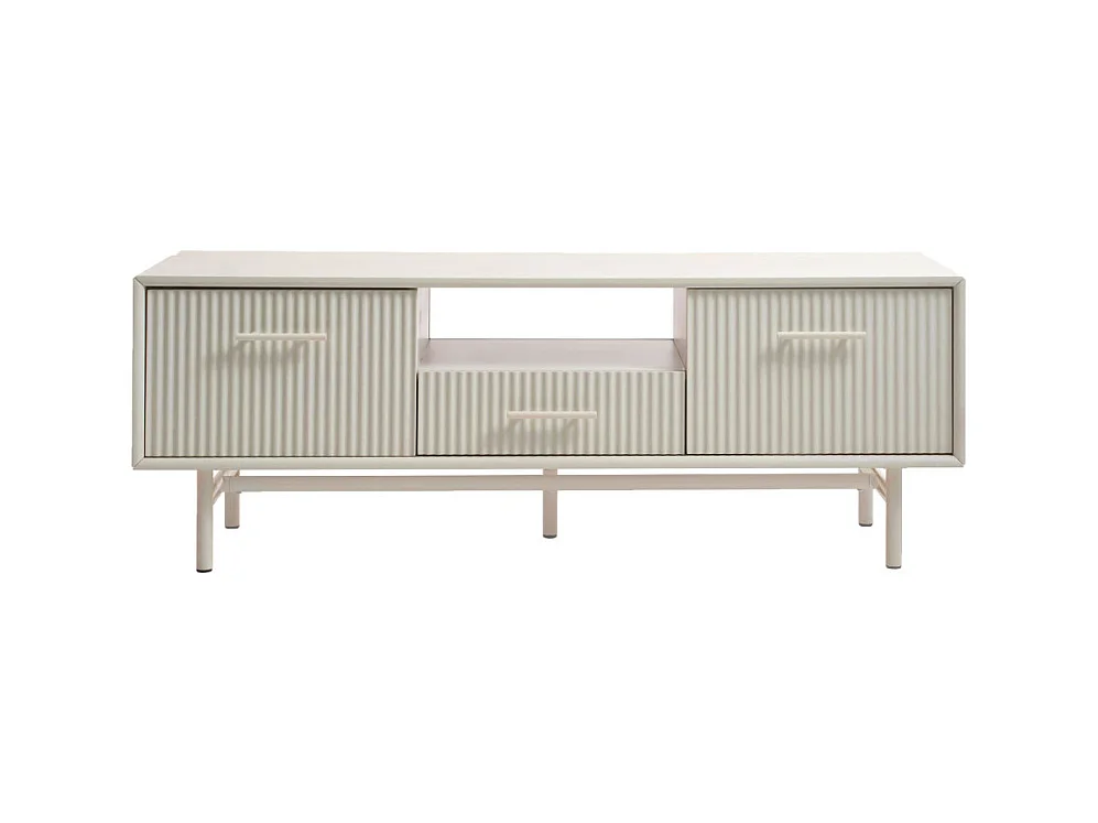 Jura - Meuble TV 2 portes 1 tiroir en bois et métal L140cm - Grège