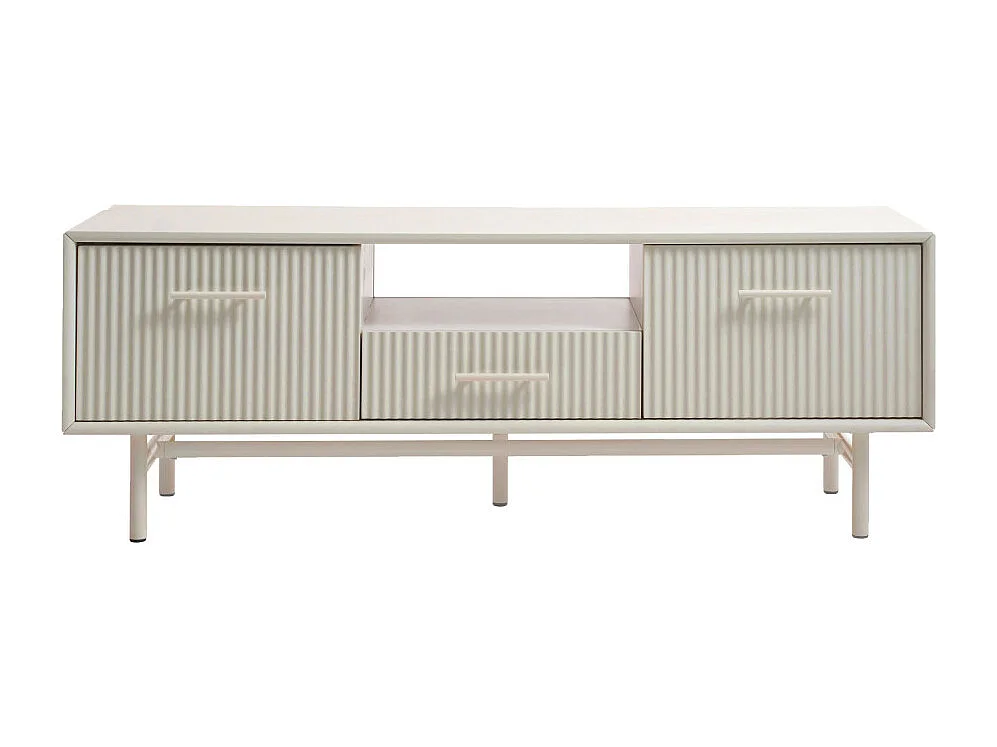 Jura - Meuble TV 2 portes 1 tiroir en bois et métal L140cm - Grège