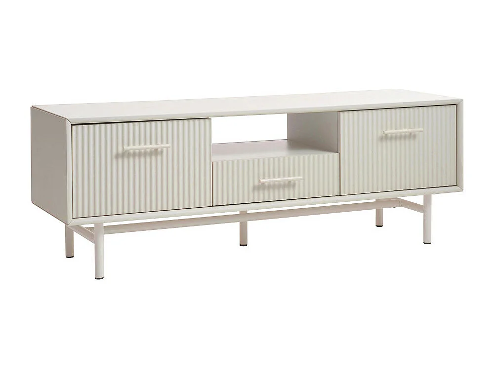 Jura - Meuble TV 2 portes 1 tiroir en bois et métal L140cm - Grège