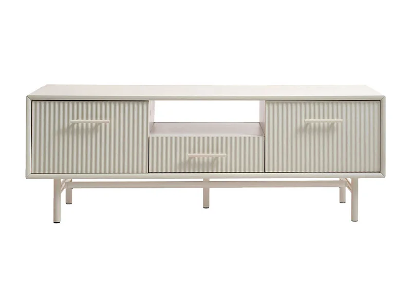 Jura - Meuble TV 2 portes 1 tiroir en bois et métal L140cm - Grège