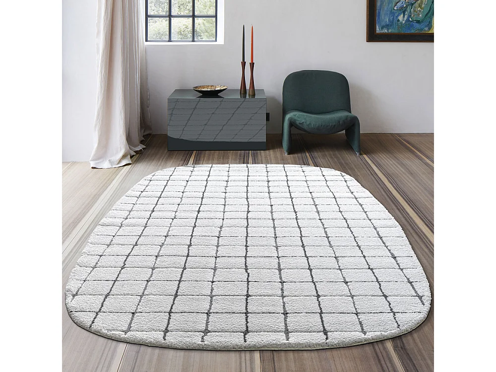 Byron VI - Tapis contemporain ovale -  Écru - 200x290cm