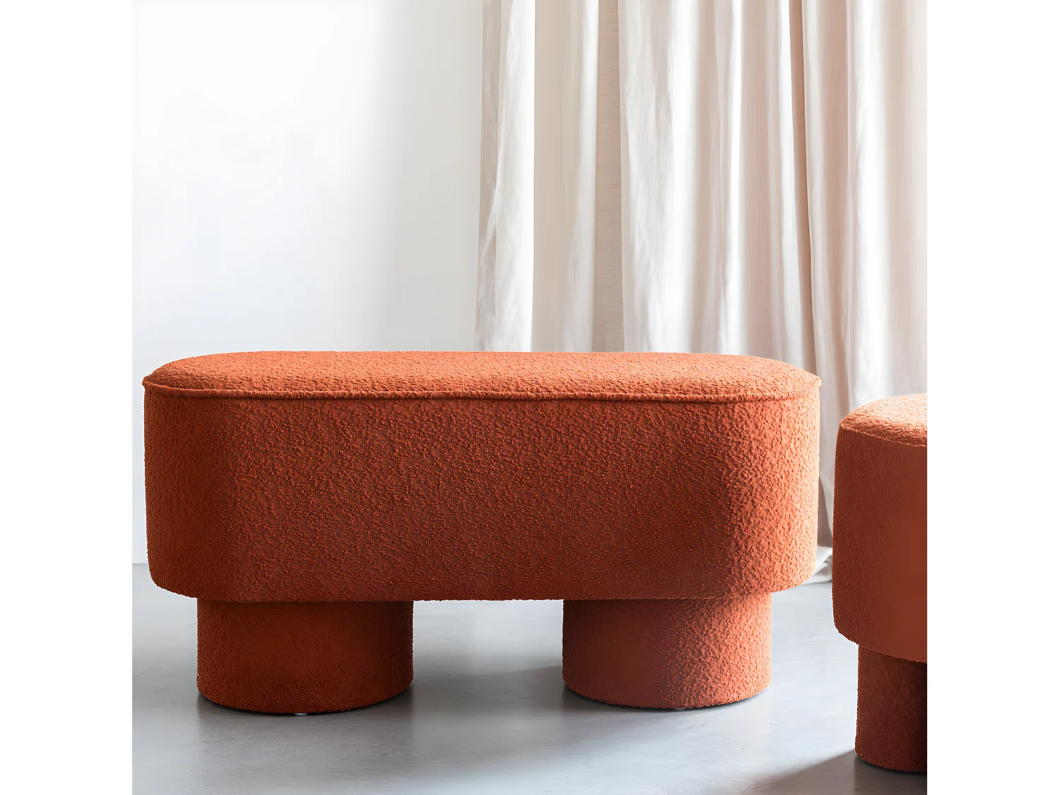 Marcos - Banc arrondi en tissu bouclette L93cm - Rouille