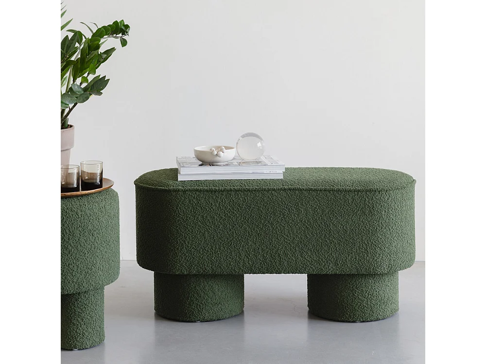 Marcos - Banc arrondi en tissu bouclette L93cm - Vert kaki