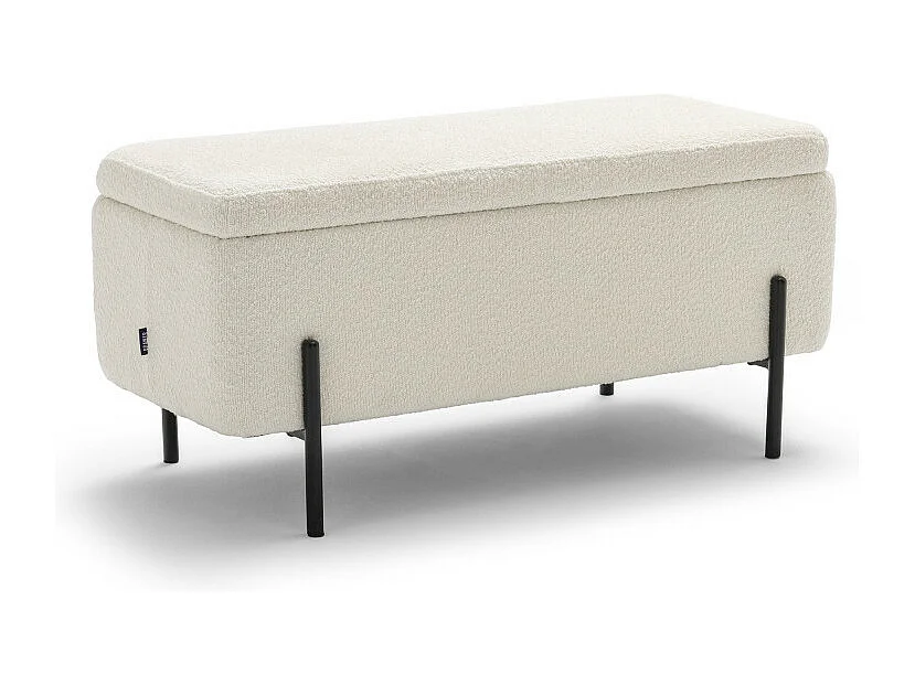 Kos - Banc coffre en tissu bouclette et métal L100cm - Blanc