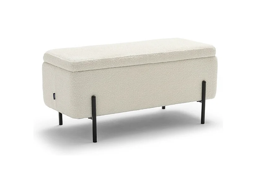 Kos - Banc coffre en tissu bouclette et métal L100cm - Blanc