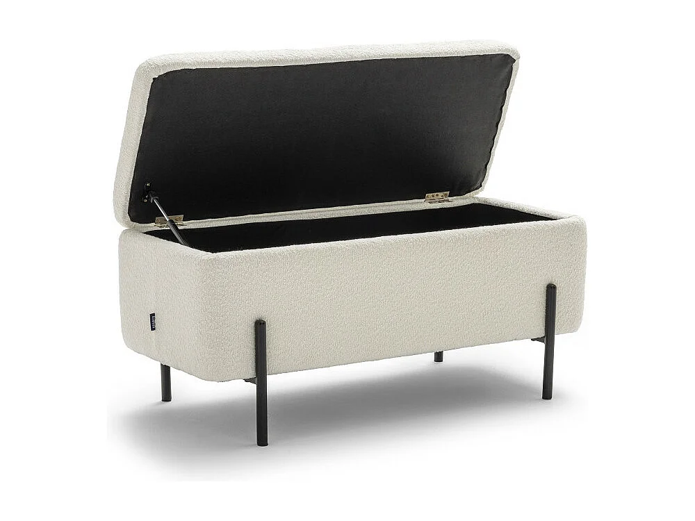 Kos - Banc coffre en tissu bouclette et métal L100cm - Blanc