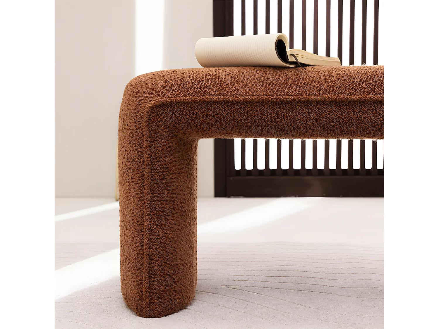 Full - Banc rembourré en tissu bouclette L100cm - Rouille