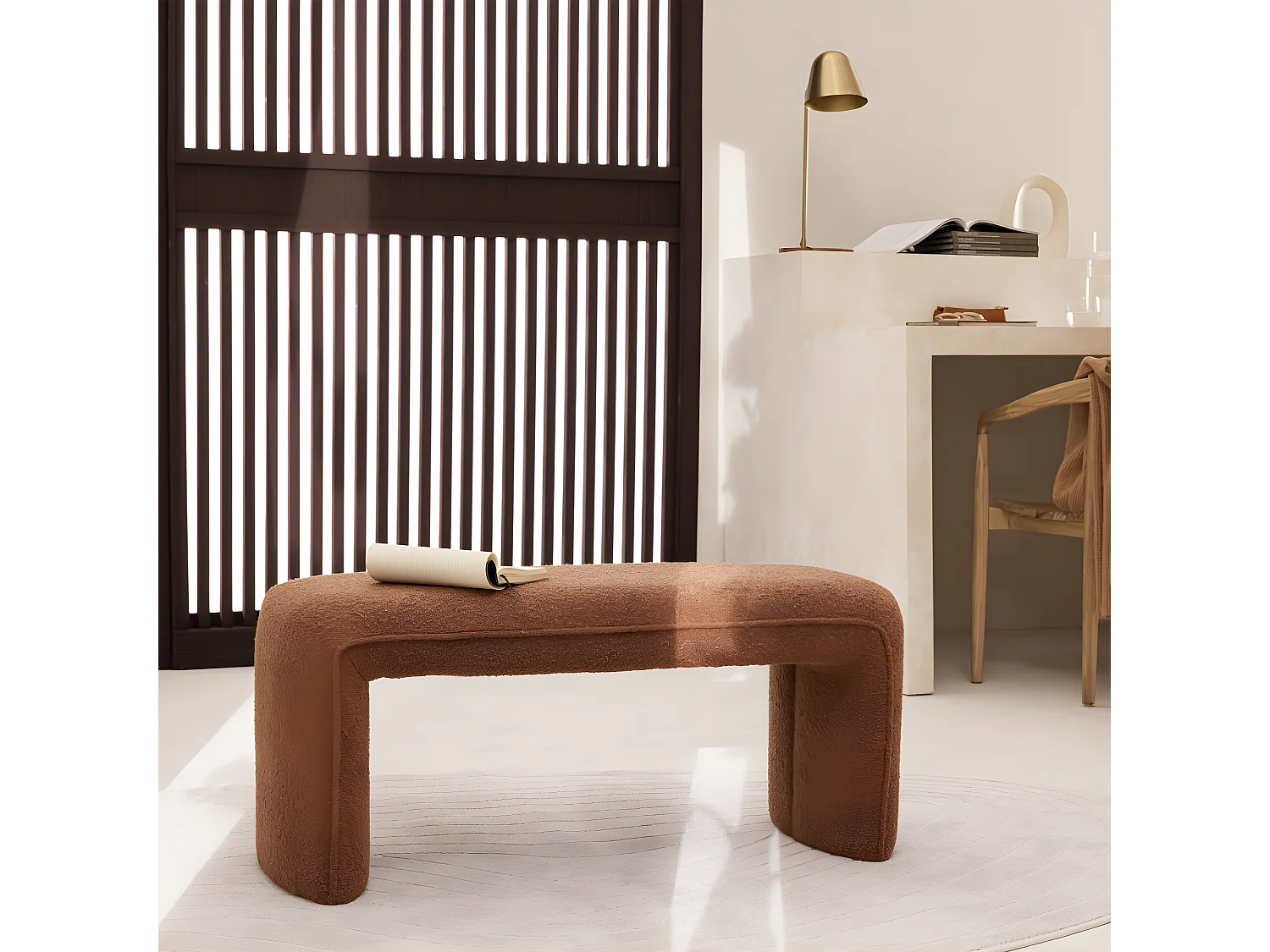 Full - Banc rembourré en tissu bouclette L100cm - Rouille