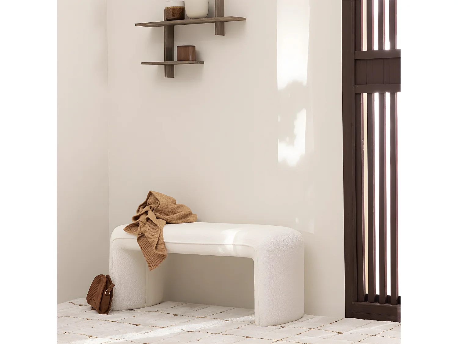 Full - Banc rembourré en tissu bouclette L100cm - Blanc