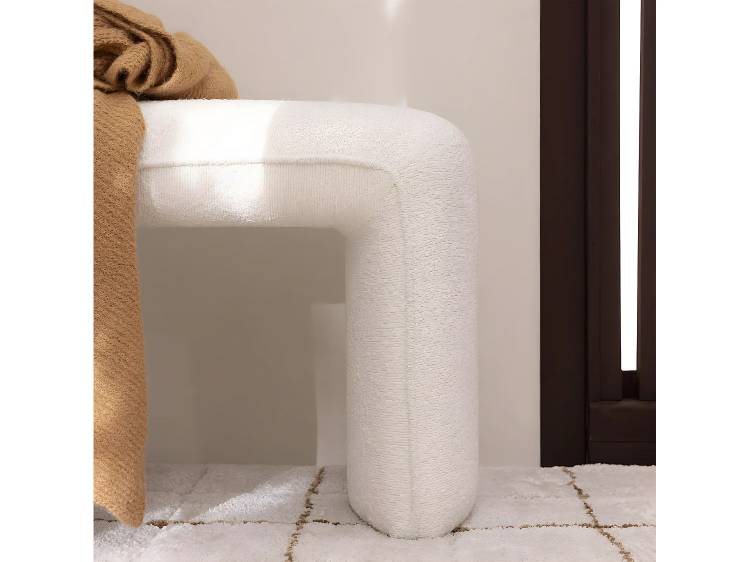 Full - Banc rembourré en tissu bouclette L100cm - Blanc