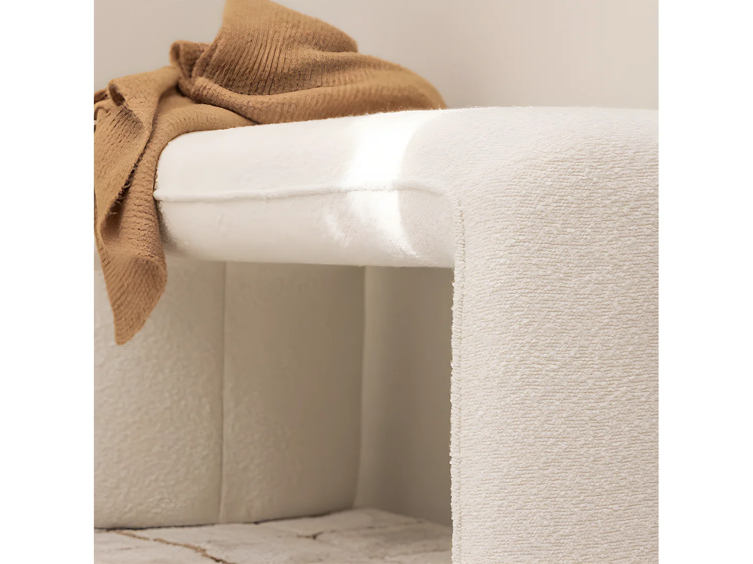Full - Banc rembourré en tissu bouclette L100cm - Blanc
