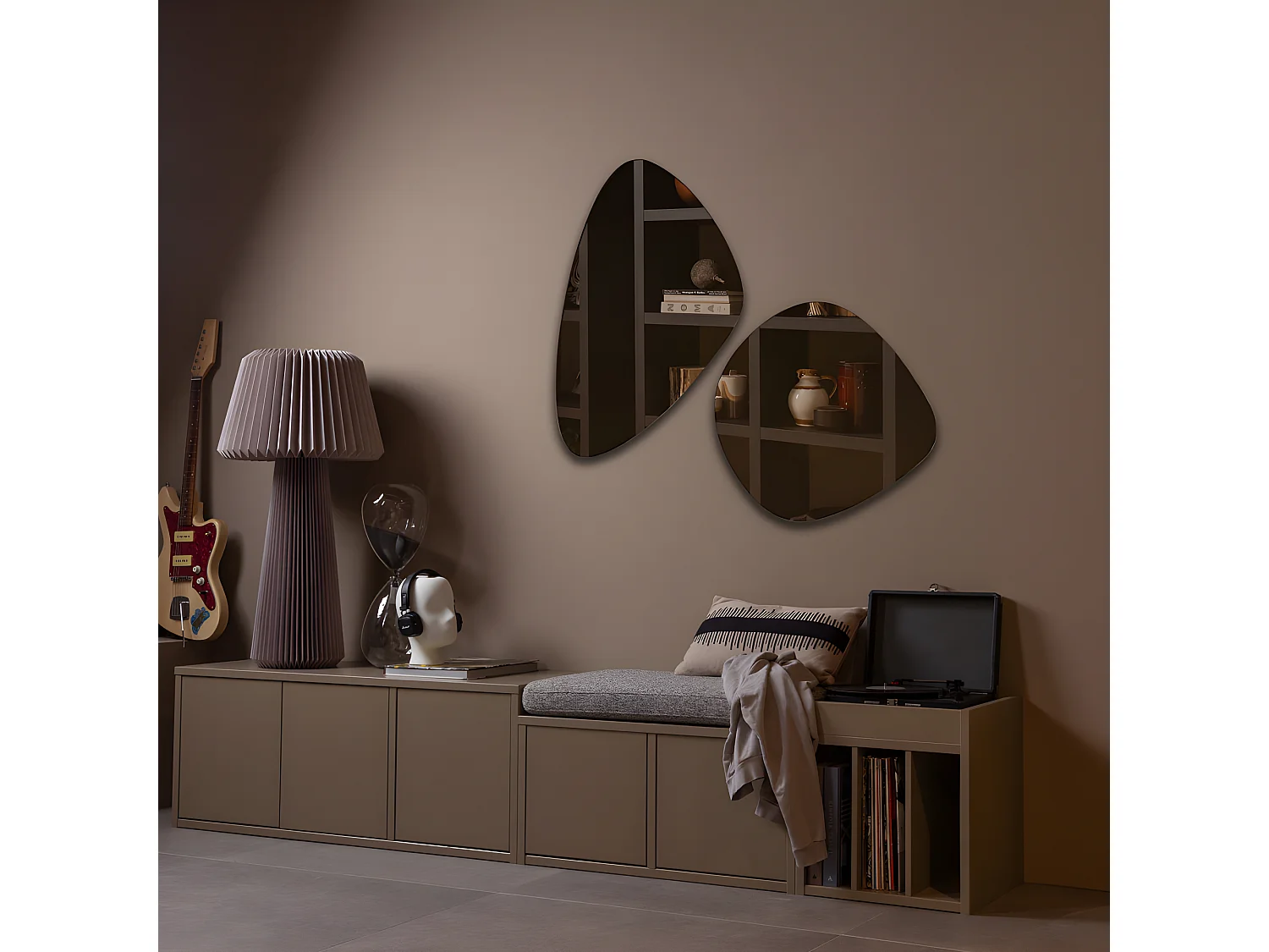 Turner - Meuble de rangement vinyles en bois - Beige