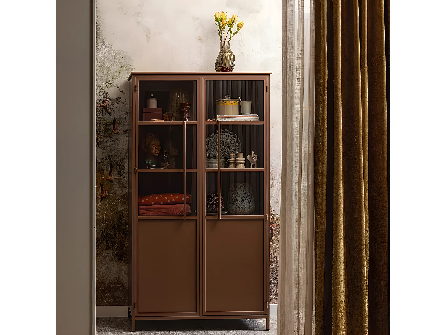 Exhibit - Vitrine 2 portes en métal H170cm - Terracotta