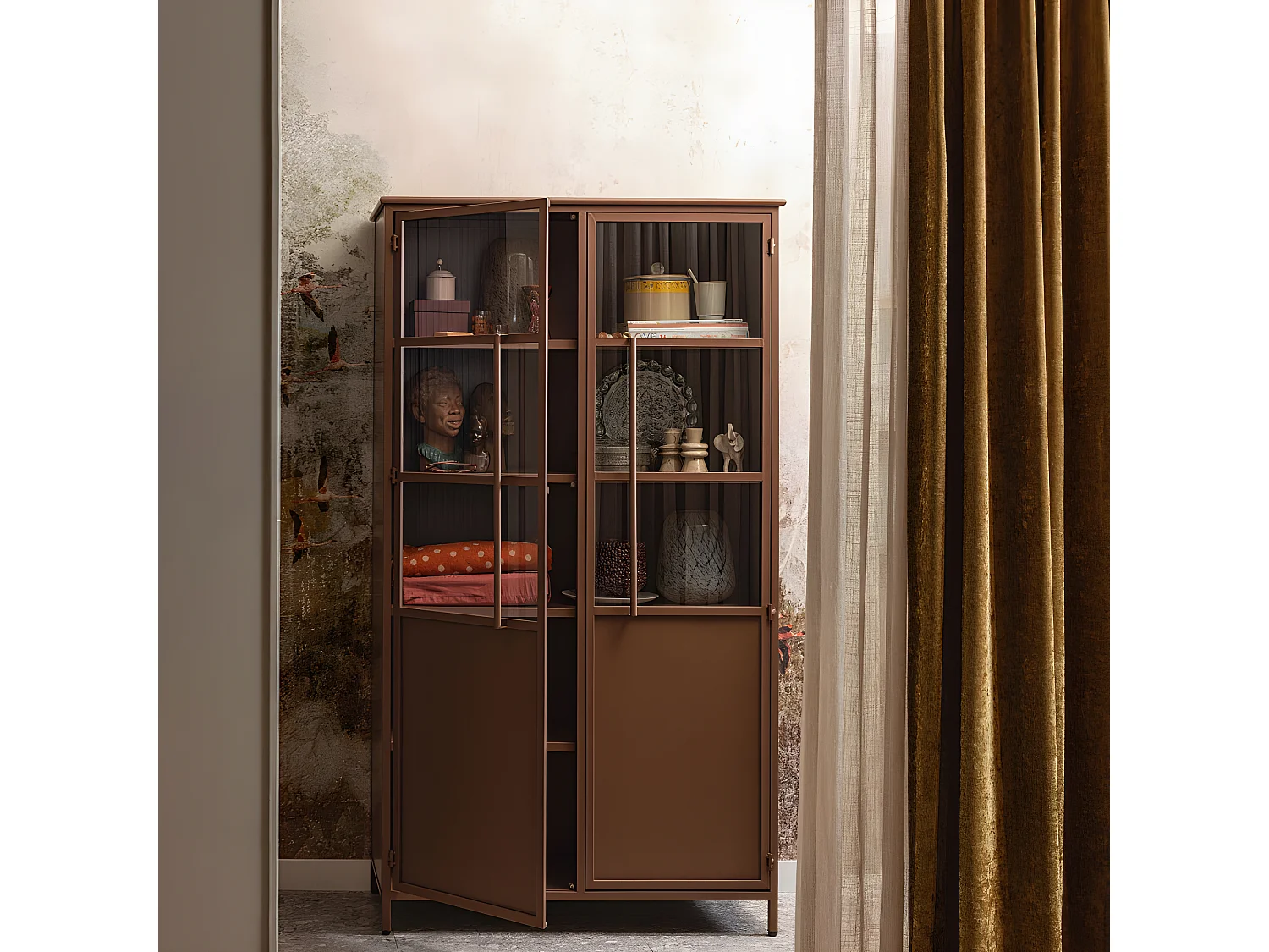 Exhibit - Vitrine 2 portes en métal H170cm - Terracotta