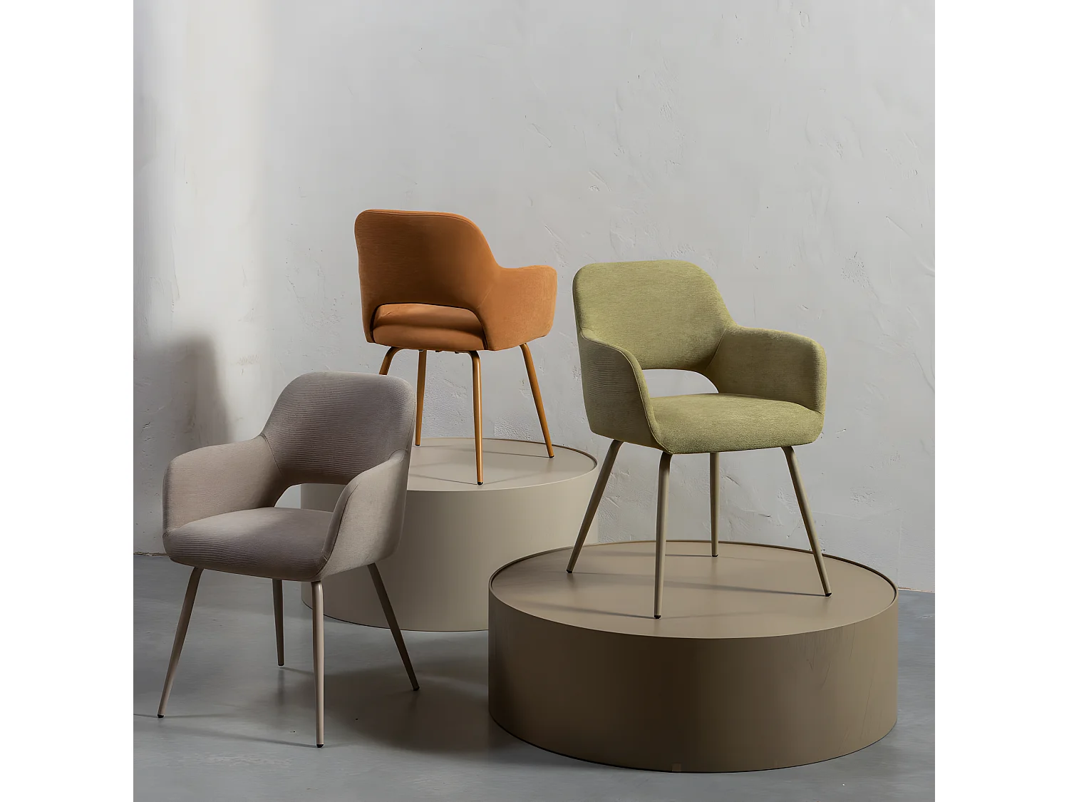 Jenny - Lot de 2 fauteuils de table en tissu et métal - Pêche