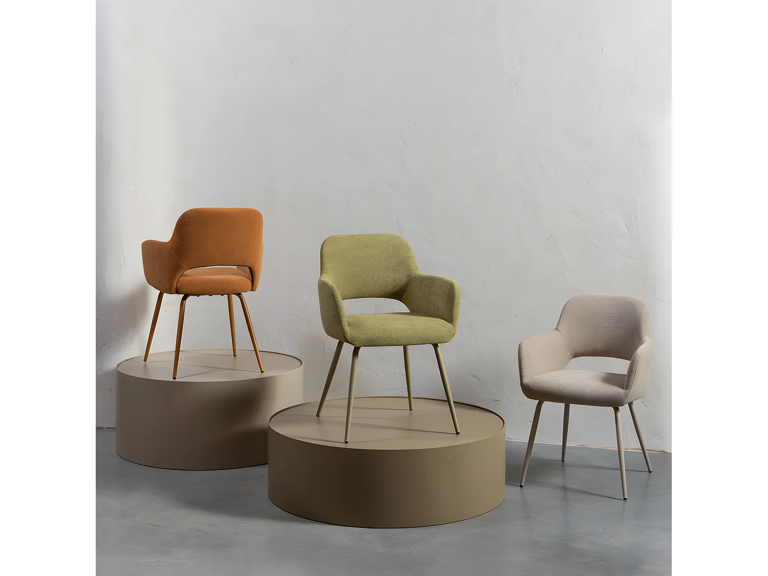 Jenny - Lot de 2 fauteuils de table en tissu et métal - Pêche