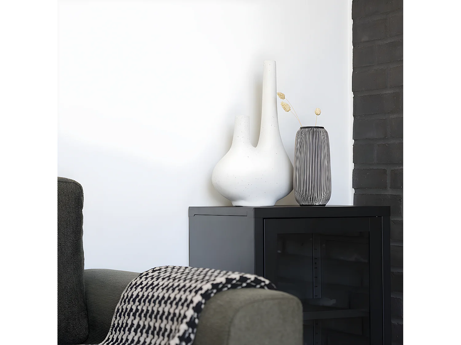 Fès - Vase en céramique ø9cm : Couleur - Noir / Blanc