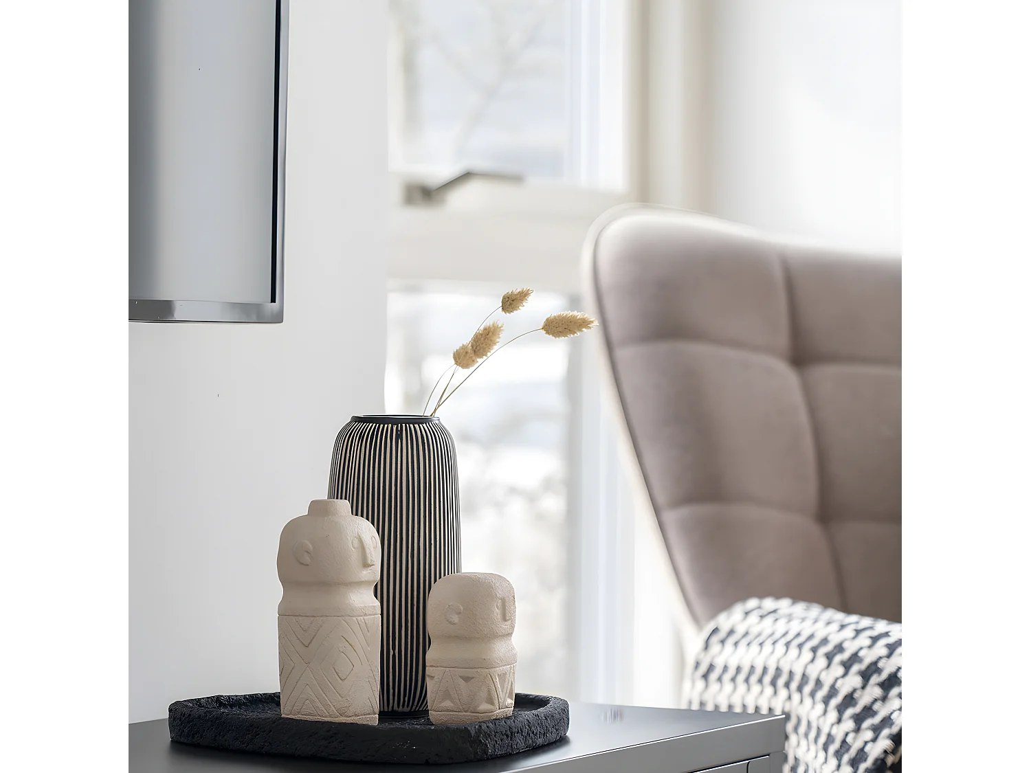 Fès - Vase en céramique ø9cm : Couleur - Noir / Blanc