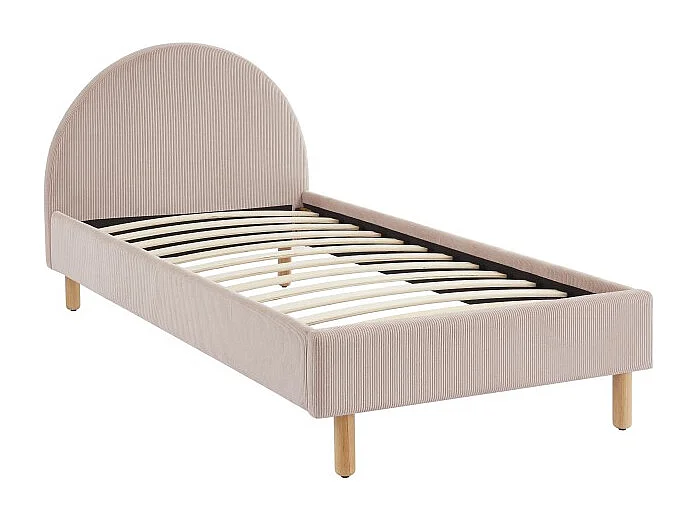 Lit enfant MAGNUS velours côtelé rose poudré 90x190 sommier inclus