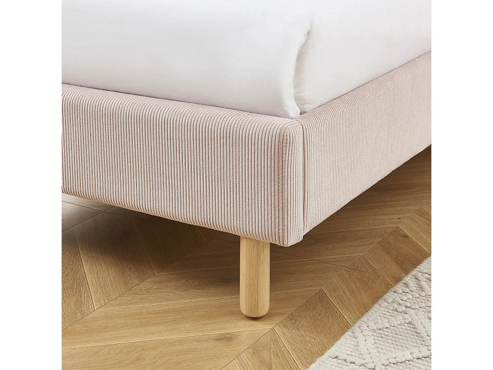 Lit enfant MAGNUS velours côtelé rose poudré 90x190 sommier inclus