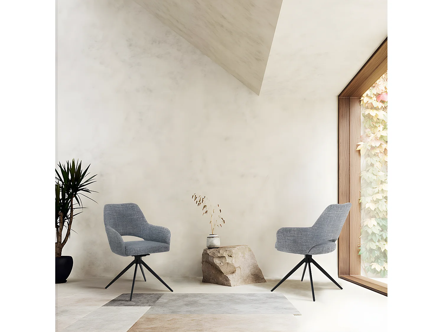 Ivar - Chaise de bureau en tissu et métal - Gris chiné