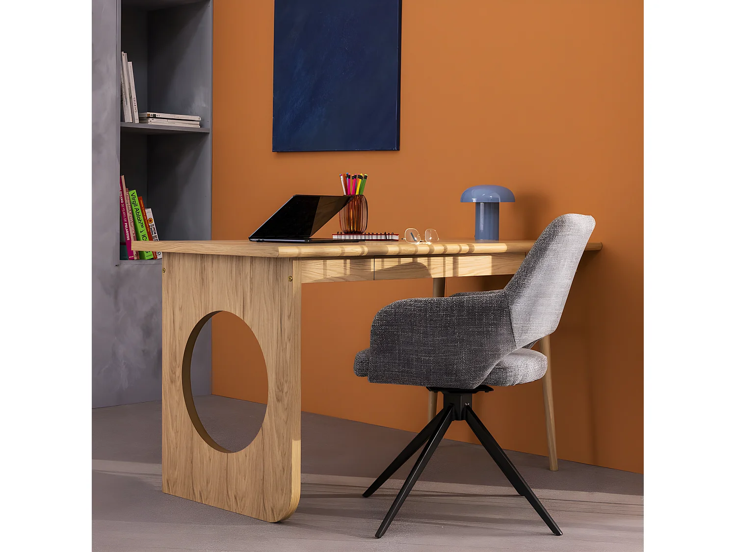 Ivar - Chaise de bureau en tissu et métal - Gris chiné