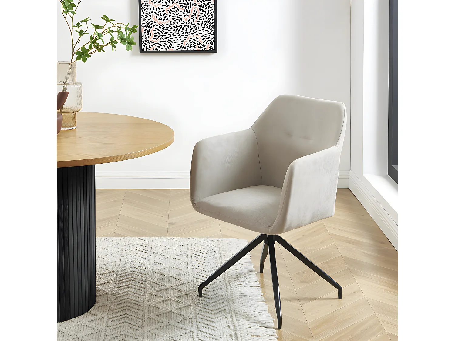 Nate - Chaise de bureau en velours et métal - Beige