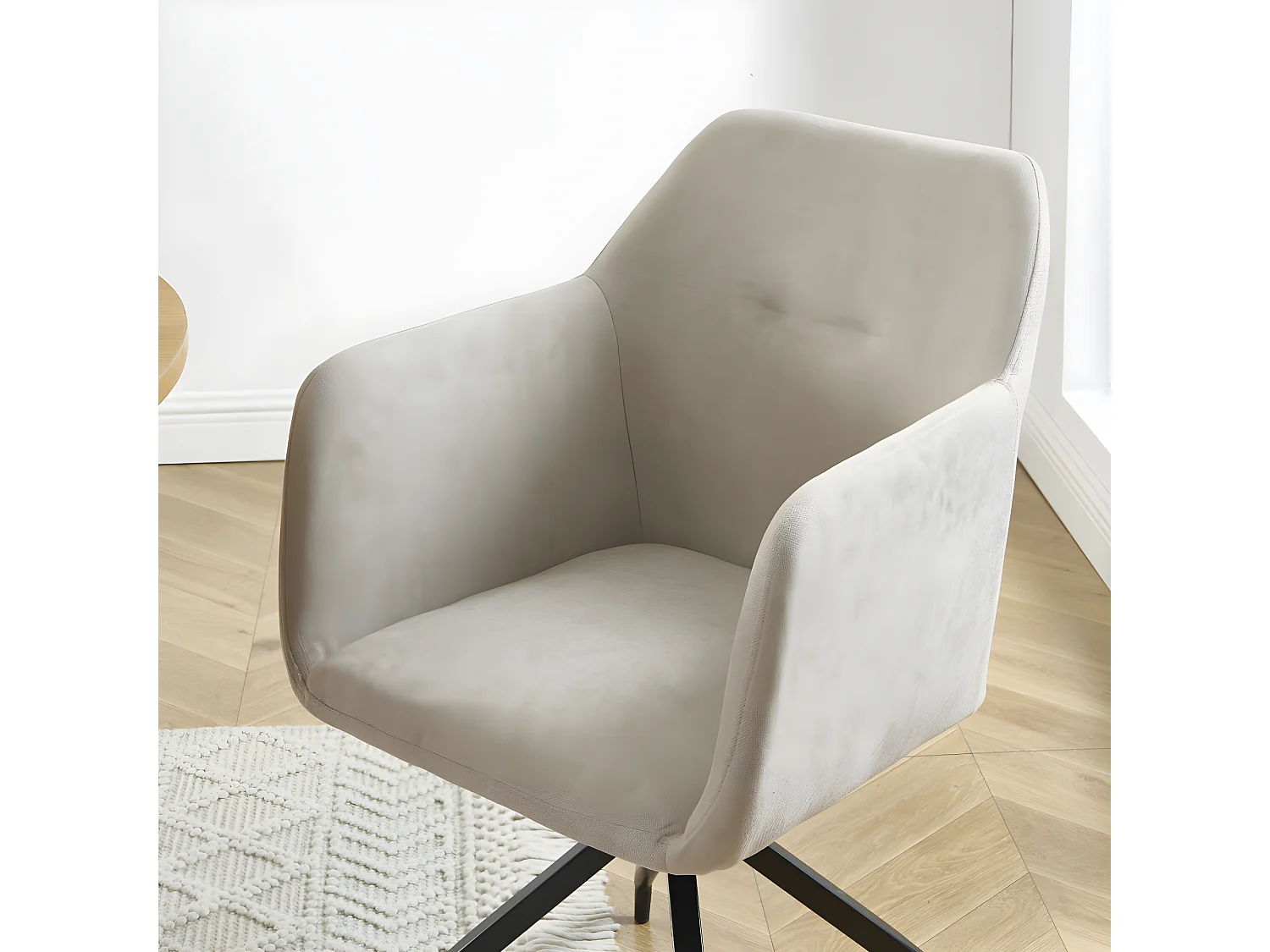 Nate - Chaise de bureau en velours et métal - Beige