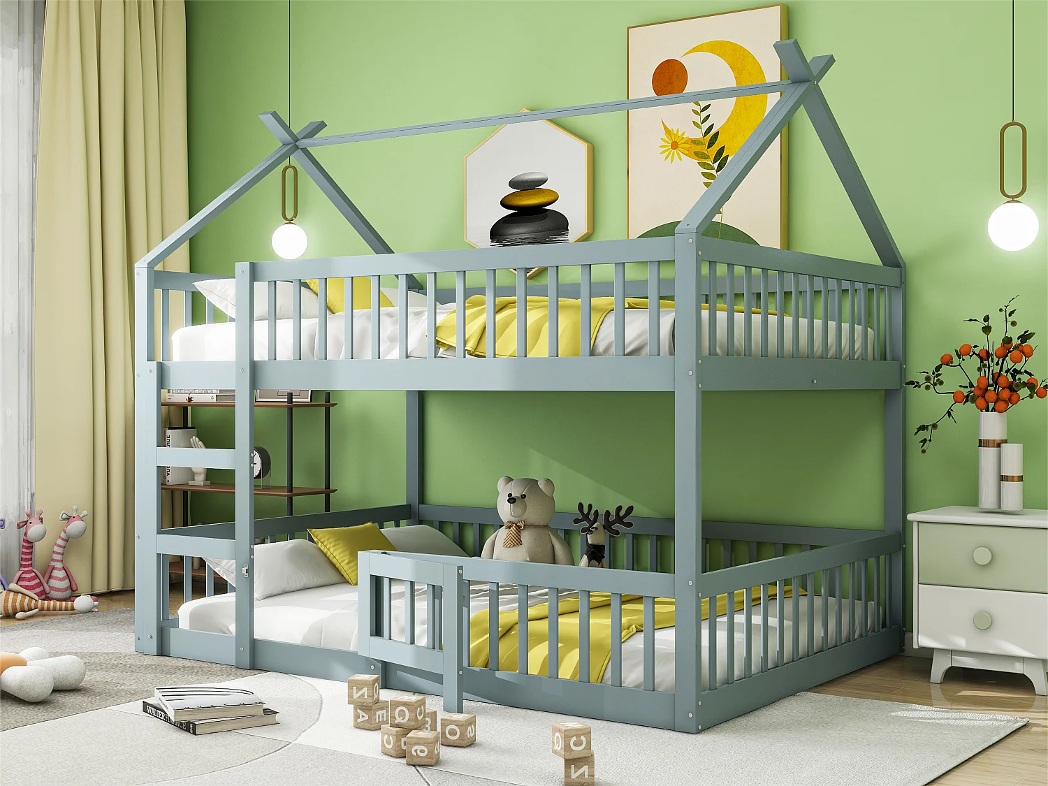 Letto a castello 140x200 cm - legno massiccio - con scaletta - Grigio