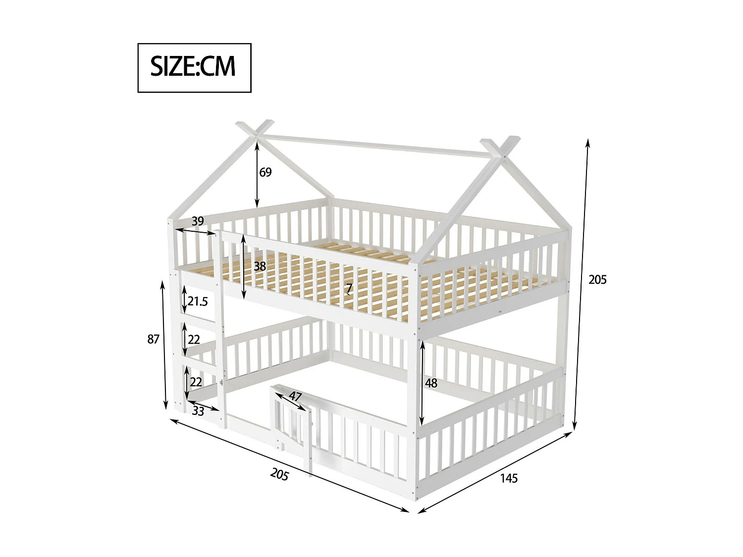 Etagenbett 140x200cm - Massivholz - mit Treppe - Weiß