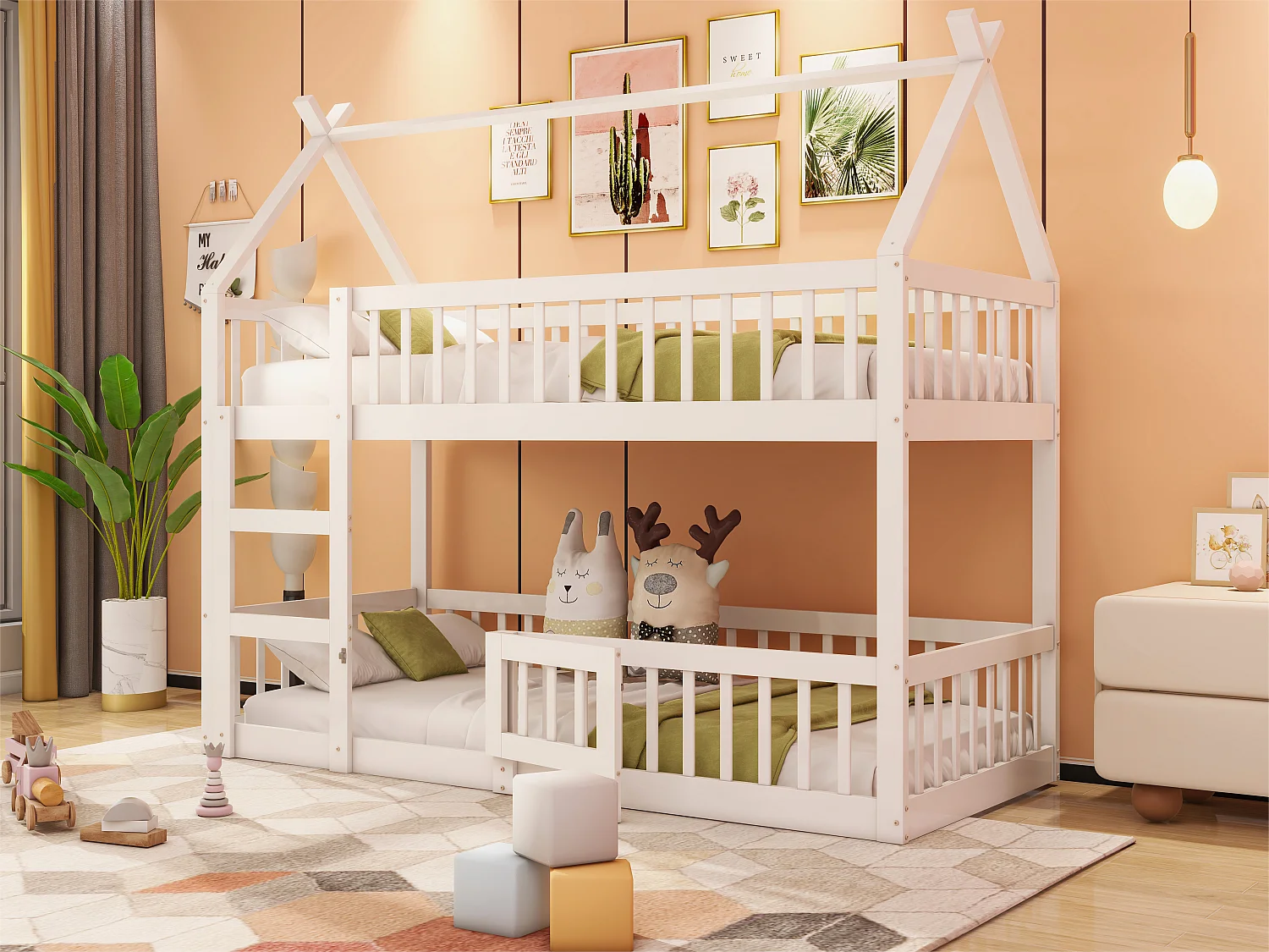 Letto a castello 90x200 cm - legno massiccio - con scaletta - Bianco