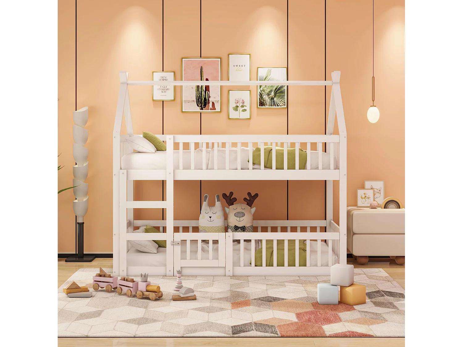 Letto a castello 90x200 cm - legno massiccio - con scaletta - Bianco