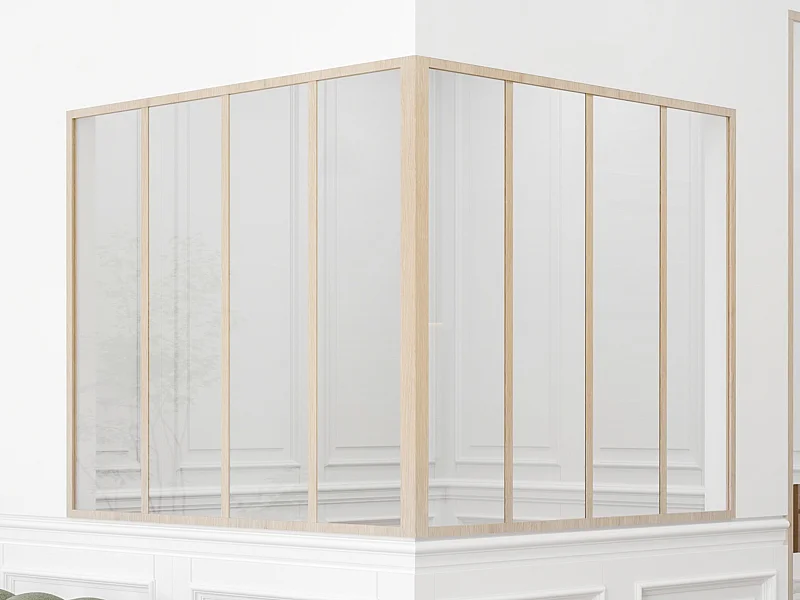 Glaswand Ecklösung - 120 x 120 x 105 cm - thermolackiertes Aluminium - Holzfarben hell - BAYVIEW