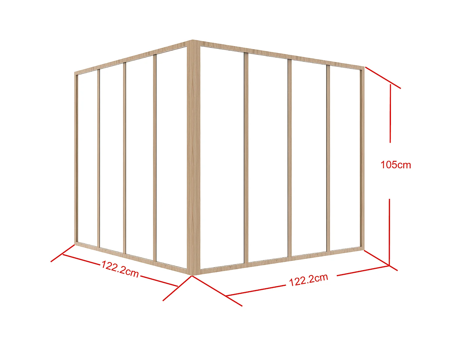 Cristalera de esquina de taller de aluminio termolacado - Ancho 120 x Ancho 120 x Alt. 105 - Natural claro - BAYVIEW
