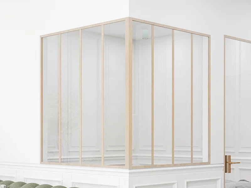 Verrière d'angle d'atelier en aluminium thermolaqué - L120 x L120 x H130 - Naturel clair - BAYVIEW