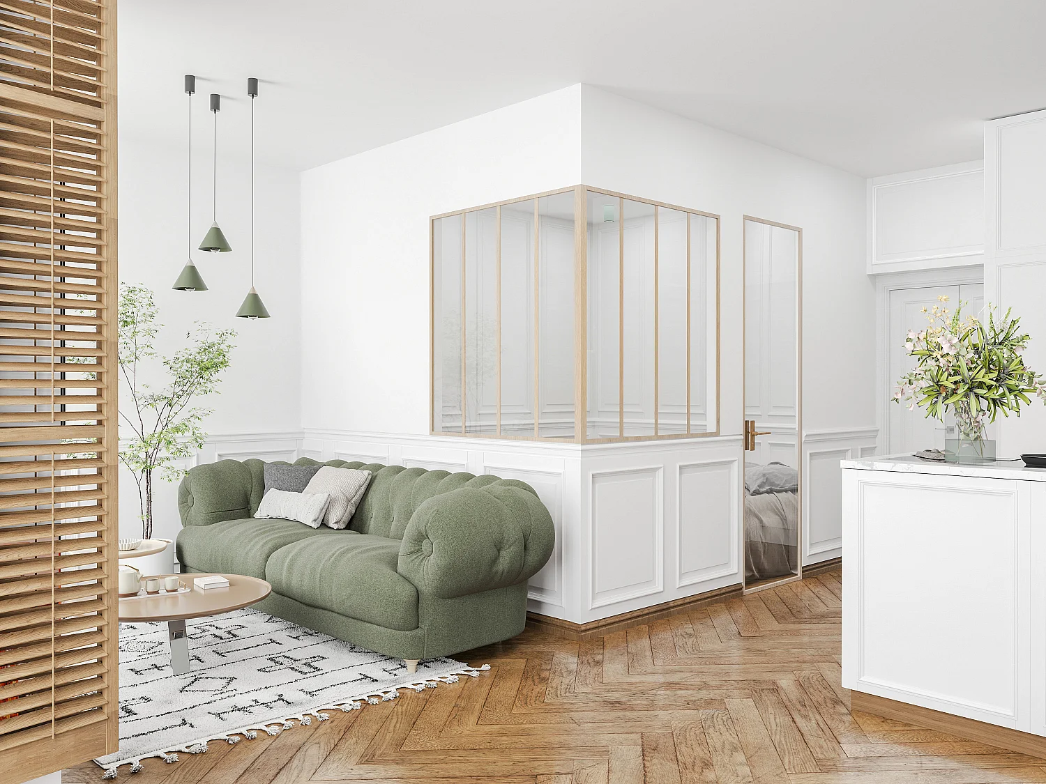 Vetrata angolare L120 x L120 x H130 in Alluminio termolaccato Naturale chiaro stile Atelier - BAYVIEW