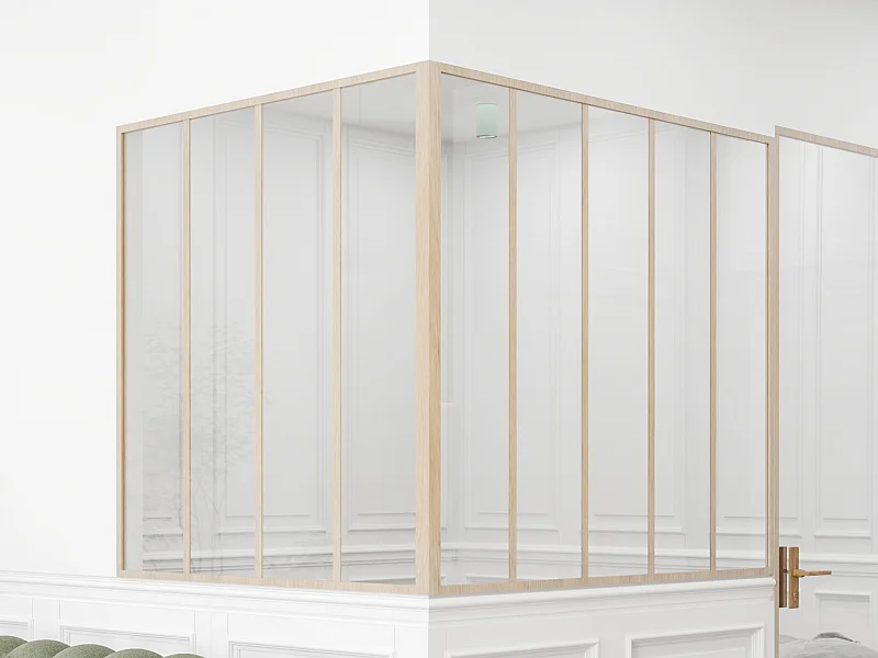 Przeszklona ścianka narożna industrialna z aluminium malowanego proszkowo - szer. 150 x szer. 120 x wys. 130 cm - Naturalny jasny - BAYVIEW