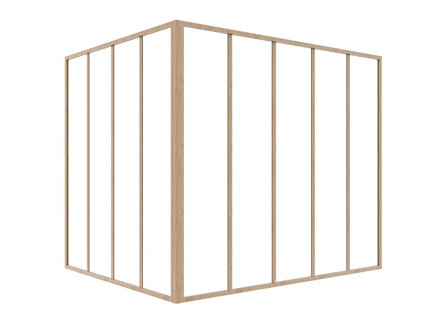 Przeszklona ścianka narożna industrialna z aluminium malowanego proszkowo - szer. 150 x szer. 120 x wys. 130 cm - Naturalny jasny - BAYVIEW