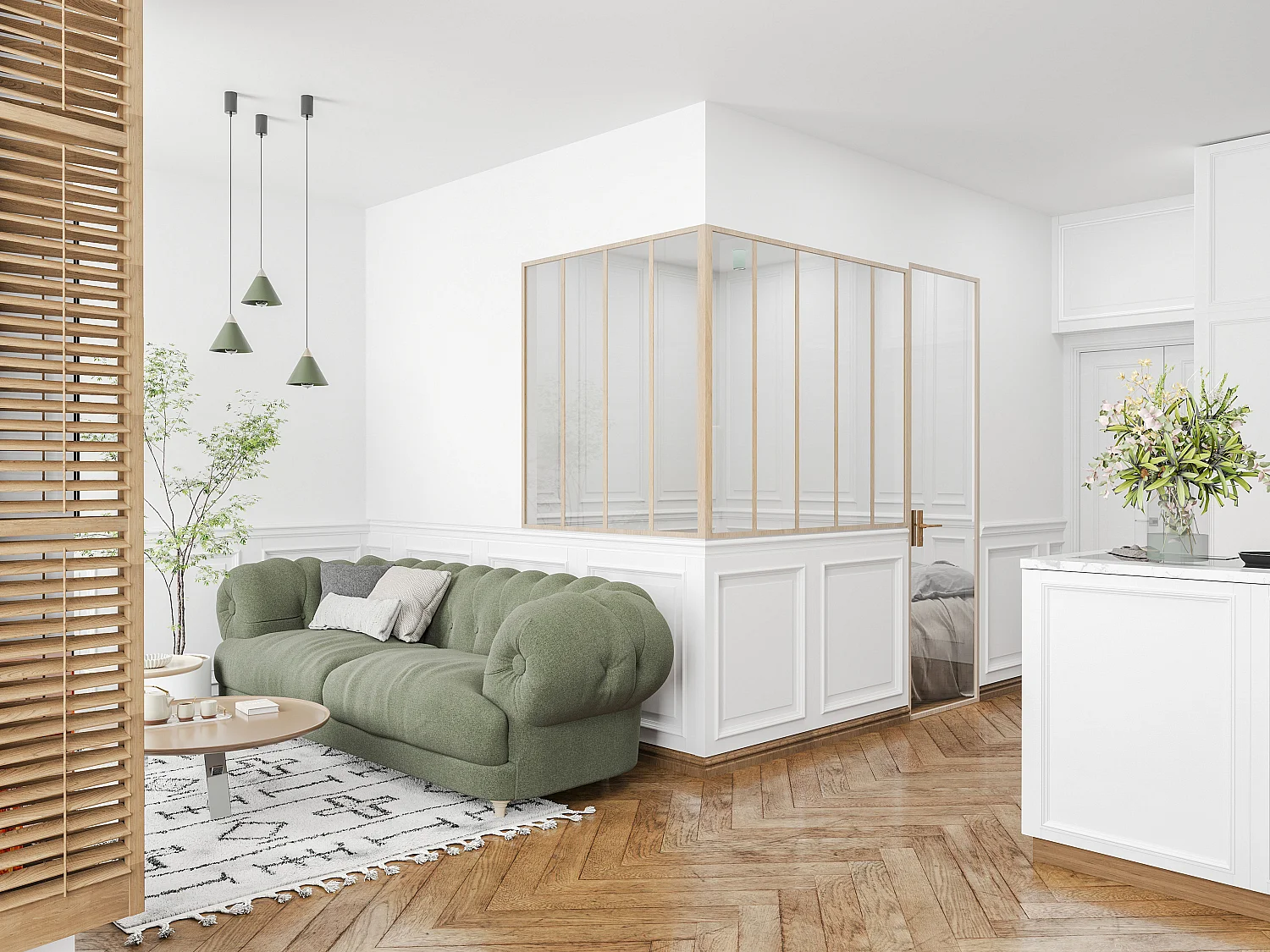 Przeszklona ścianka narożna industrialna z aluminium malowanego proszkowo - szer. 150 x szer. 120 x wys. 130 cm - Naturalny jasny - BAYVIEW