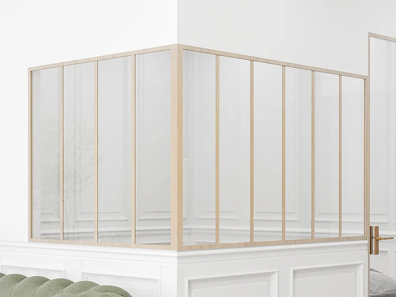 Glaswand Ecklösung - 180 x 120 x 105 cm - thermolackiertes Aluminium - Holzfarben hell - BAYVIEW