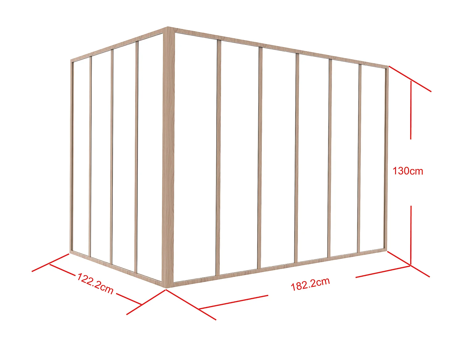 Przeszklona ścianka narożna industrialna z aluminium malowanego proszkowo - szer. 180 x szer. 120 x wys. 130 cm - Naturalny jasny - BAYVIEW